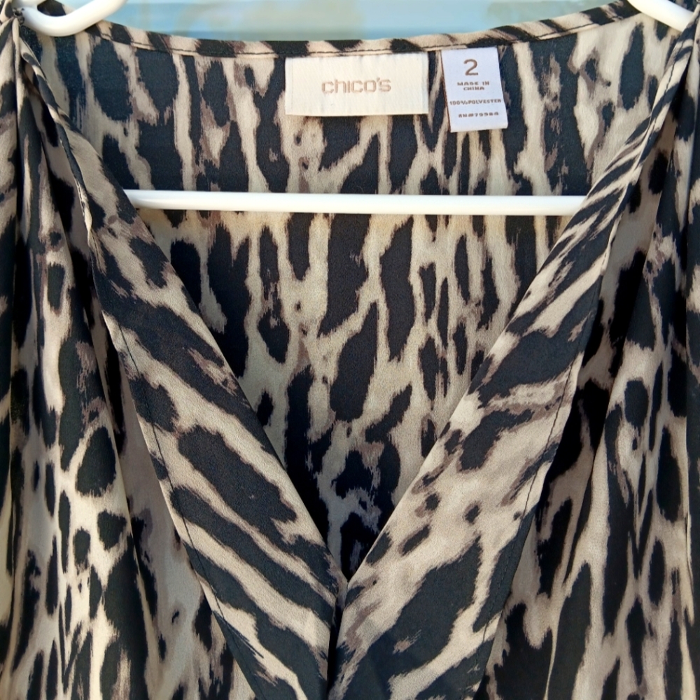Chico's Black and Cream Animal Print Blouse